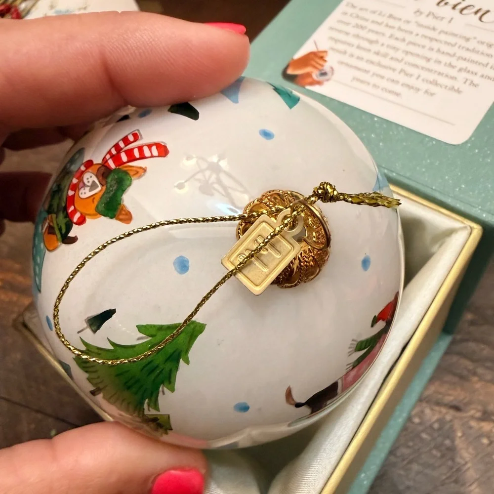 Pier 1 Li Bien Dogs Collectible Christmas Ornament 2019 with case box ski snow